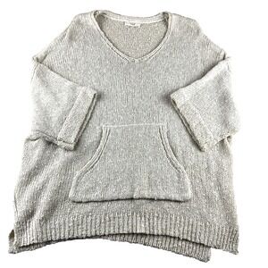 Easel  Knit Oversized Cream Sweater Kangaroo Pocket Sz XL/1X  Comfort 3/4 Sleeve